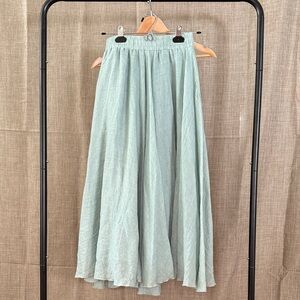Soft Sage Flowy Midi Skirt • Elastic Waist •